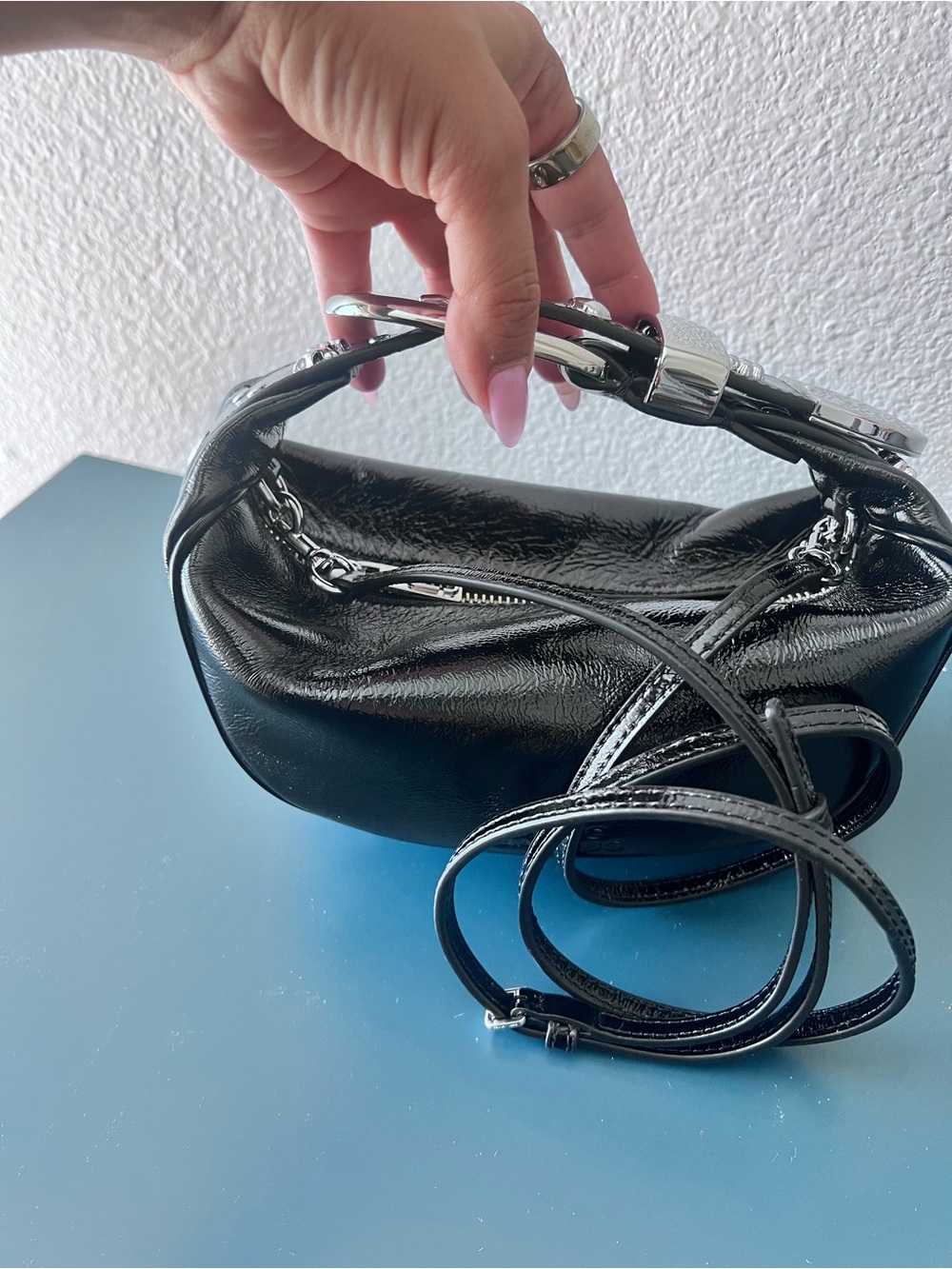 Marc Jacobs Black Patent Leather Belt Bag with Silver Hardware mini party bag - Picture 8 of 10
